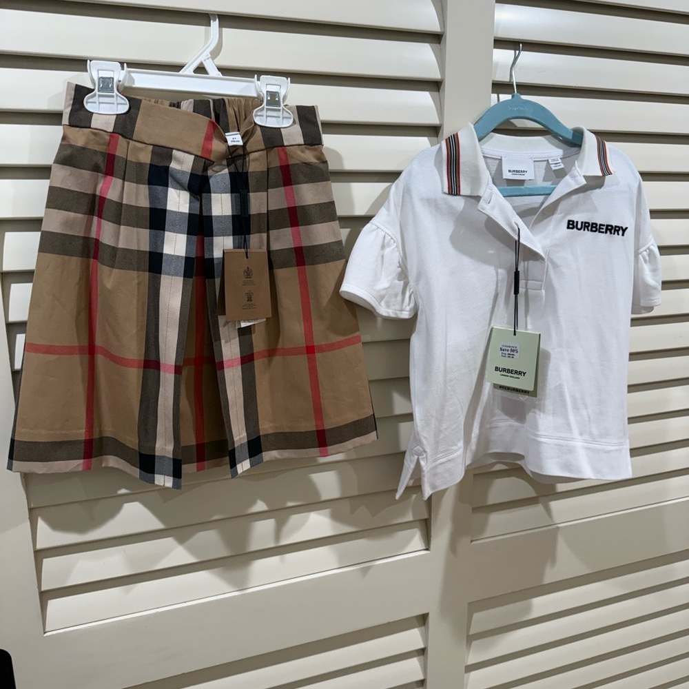 Burberry Beige and Red Plaid skirt and shirt